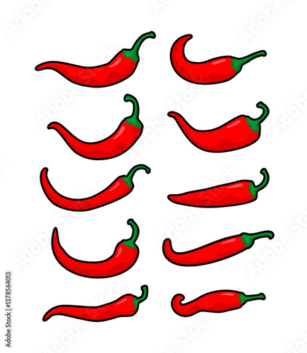 vector red chili in cartoon illustration