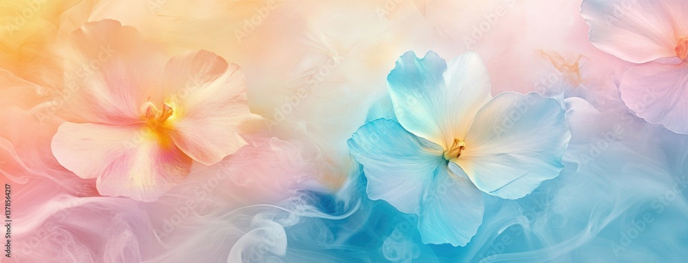 Soft pastel flowers create a serene and dreamy atmosphere in a colorful background showcasing a blend of hues Soft pastel flowers create a serene and dreamy atmosphere in a colorful background showcasing a blend of hues