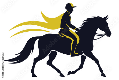 Silhouette of Horse Rider in Yellow and Dark Blue Design