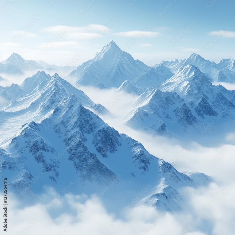 Obraz premium Breathtaking Alpine Snow-Capped Mountain Peaks: A Scenic Outdoor Adventure Panorama