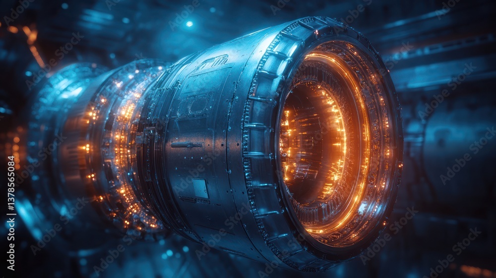 Futuristic engine glowing orange and blue. Futuristic engine glowing orange and blue.