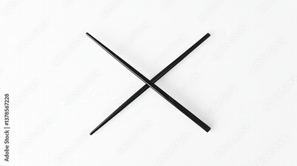 Pair of sushi chopsticks crossing on a white background, creating a subtle yet striking minimalist design Pair of sushi chopsticks crossing on a white background, creating a subtle yet striking minimalist design