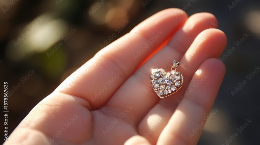 Closeup Of A Child's Hand Holding A Sparkling Heart Shaped Gemstone Pendant Closeup Of A Child's Hand Holding A Sparkling Heart Shaped Gemstone Pendant