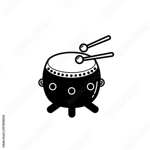 Melodic Rhythm: A hand-drawn drum, featuring artistic expression and bold black-and-white contrasts, evokes feelings of harmony and energy.