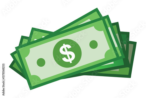 Stack of Green Dollar Bills with White Symbol on Transparent Background Design