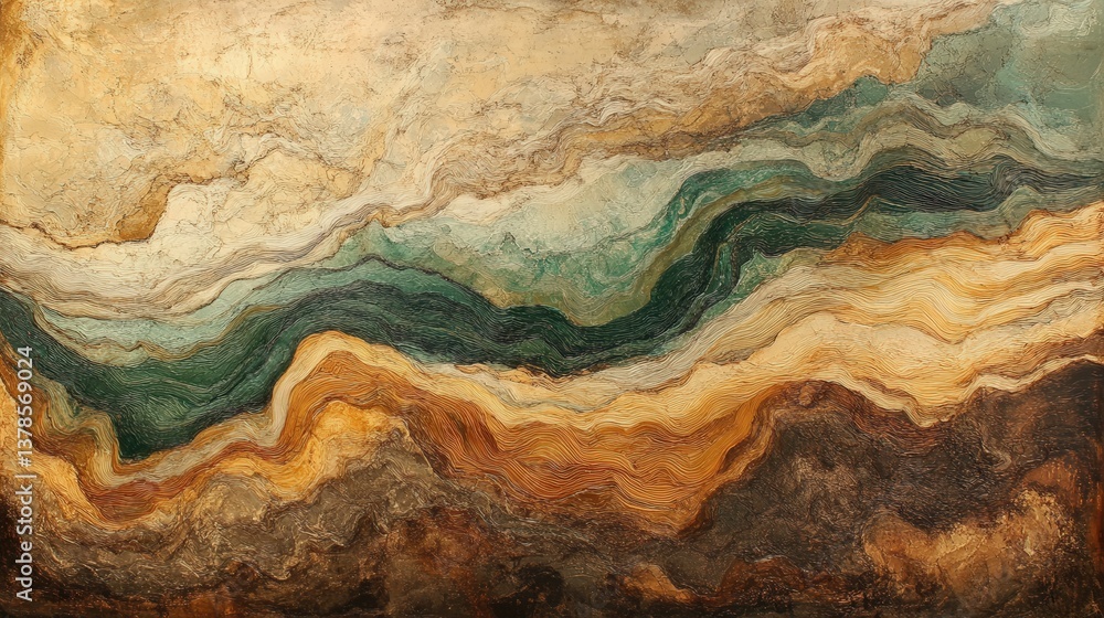 soft browns and muted greens blend in an abstract, fluid design, evoking the natural textures of wood, soil, and stone. soft browns and muted greens blend in an abstract, fluid design, evoking the natural textures of wood, soil, and stone.