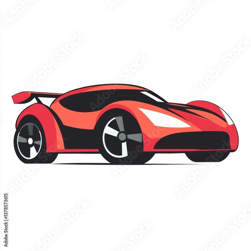 Cartoon-style red race car illustration with exaggerated features and spoiler.