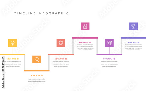 Business road map timeline infographic concept. with icons and 6 options, Corporate milestones graphic elements. workflow layout, diagram, report, web design. Creative, vector