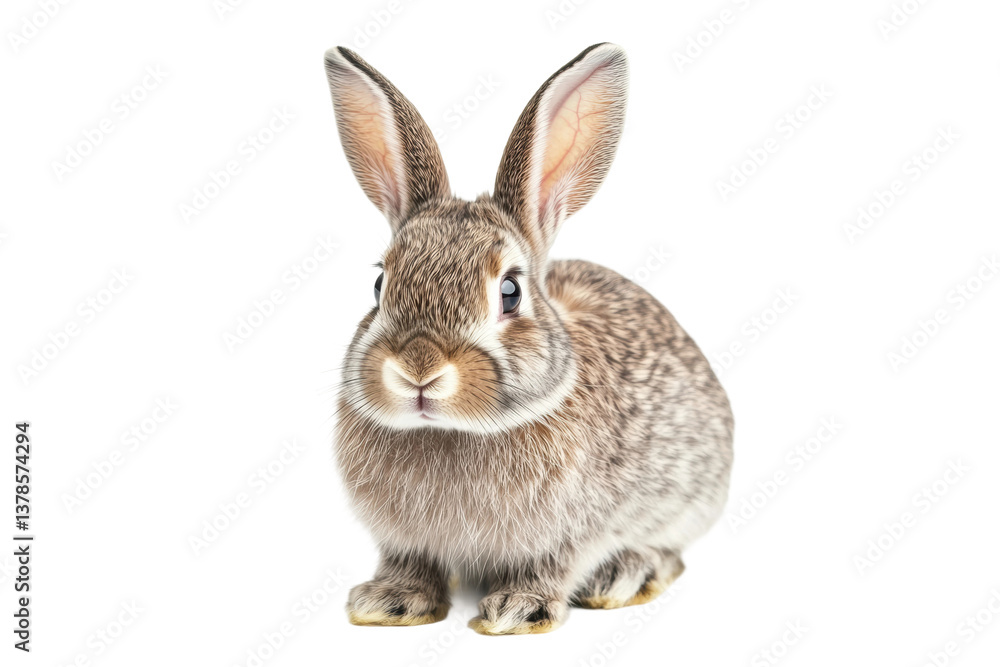 Cute fluffy rabbit with brown and white fur sitting on white background, cut out Cute fluffy rabbit with brown and white fur sitting on white background, cut out