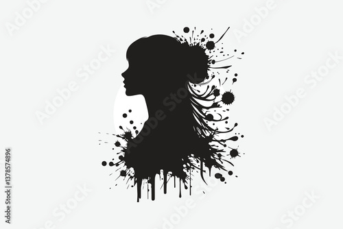 Elegant Minimalist Girl Silhouette with Bold Ink Splashes