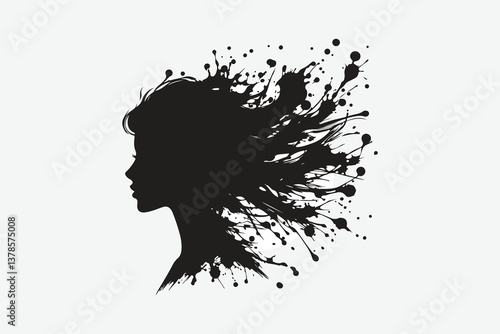 Elegant Minimalist Girl Silhouette with Bold Ink Splashes