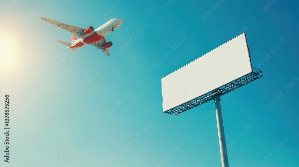 airplane pulling a blank white billboard against a clear blue sky. airplane pulling a blank white billboard against a clear blue sky.