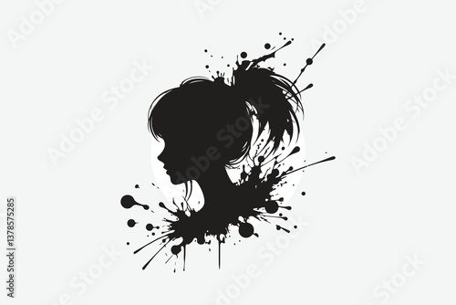 Elegant Minimalist Girl Silhouette with Bold Ink Splashes