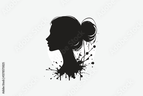 Elegant Minimalist Girl Silhouette with Bold Ink Splashes