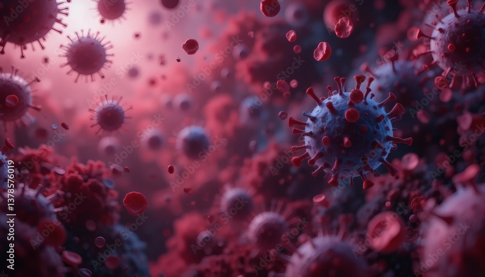 Glowing Red Blood Cells and virus illustration Glowing Red Blood Cells and virus illustration