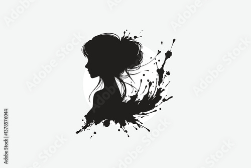 Elegant Minimalist Girl Silhouette with Bold Ink Splashes