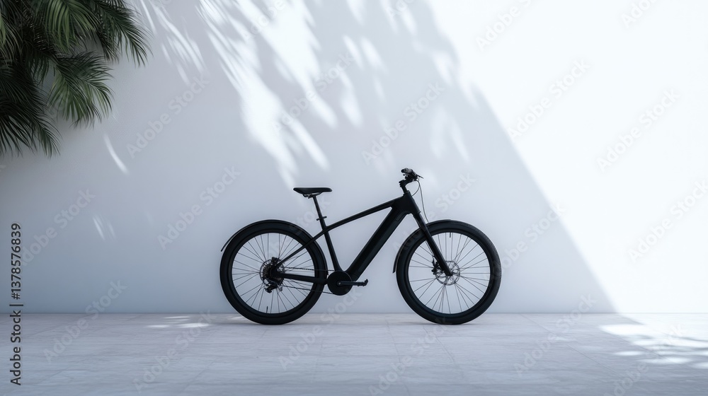 Fototapeta premium Sleek black bike stands out against minimalistic white backgroun