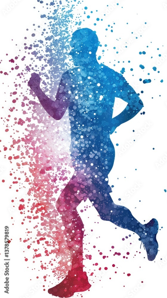 Naklejka premium a runner made up of particles on a white background, with no shadows or gradients