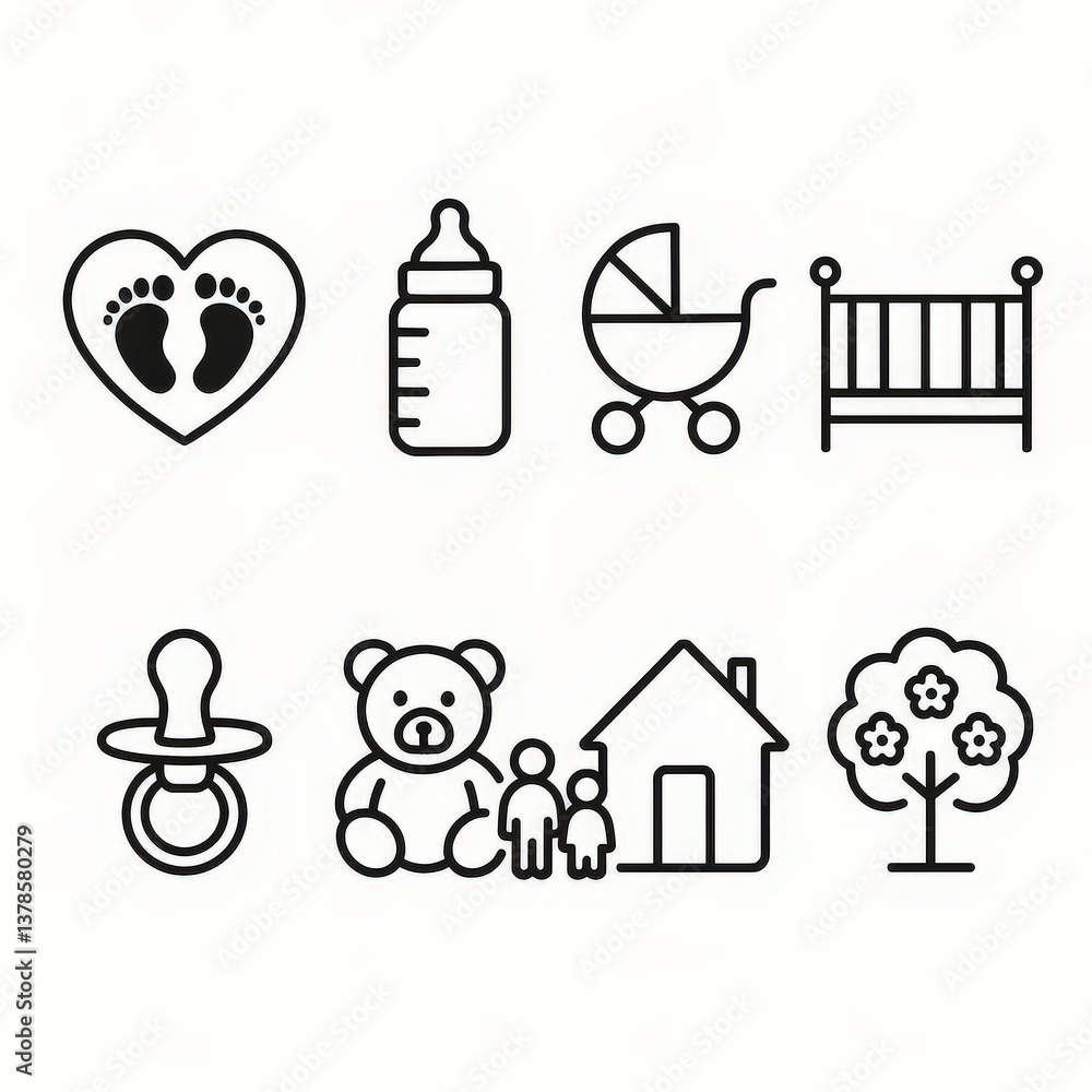 Fototapeta premium Adorable Baby Icons: A Collection of Cute Illustrations for New Parents