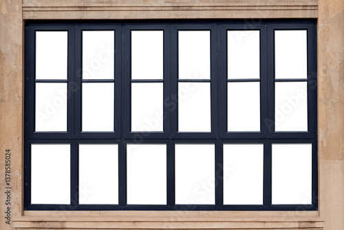 Obraz na płótnie Antique traditional black Window wood frame on sand stone wall background w salonie