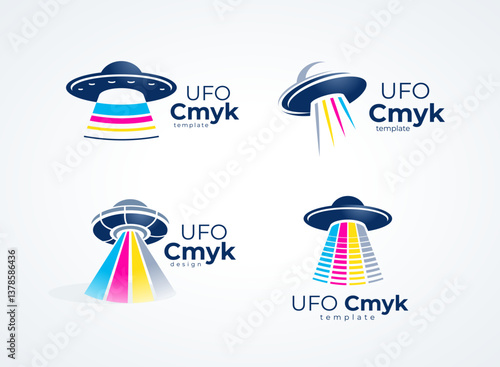 Set Logo UFO. CMYK printing theme. Template design vector. White background