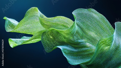 Abstract green fabric flowing, dark background, technology concept