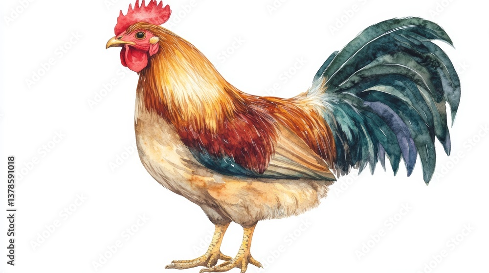 Striking photograph of a hen standing confidently on a plain white background Striking photograph of a hen standing confidently on a plain white background