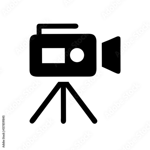 Video camera on a tripod for filming with copy space