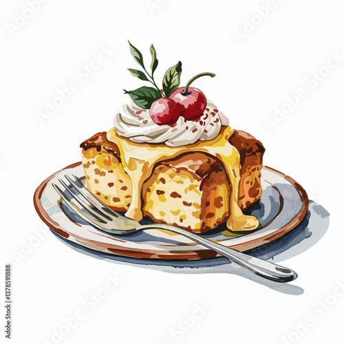 Watercolor Cherry-Topped Cake with Caramel Drizzle