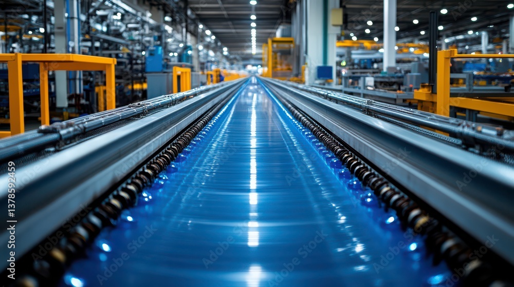 Sleek industrial conveyor belt in a modern factory setting, highlighting automation Sleek industrial conveyor belt in a modern factory setting, highlighting automation