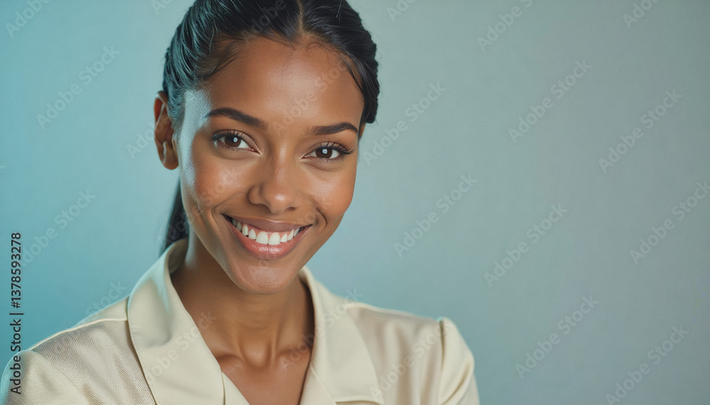 A portrait headshot photo of a friendly professional CEO executive business worker: A beautiful young woman with a warm smile looks directly at the viewer, wearing a light-colored blazer against A portrait headshot photo of a friendly professional CEO executive business worker: A beautiful young woman with a warm smile looks directly at the viewer, wearing a light-colored blazer against