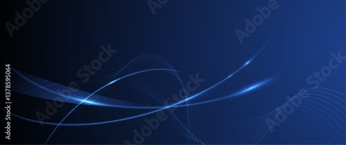 Vector Abstract, science, futuristic, energy technology concept for wallpaper background. Digital image design with line pattern, neon light, speed and motion blur over dark blue background