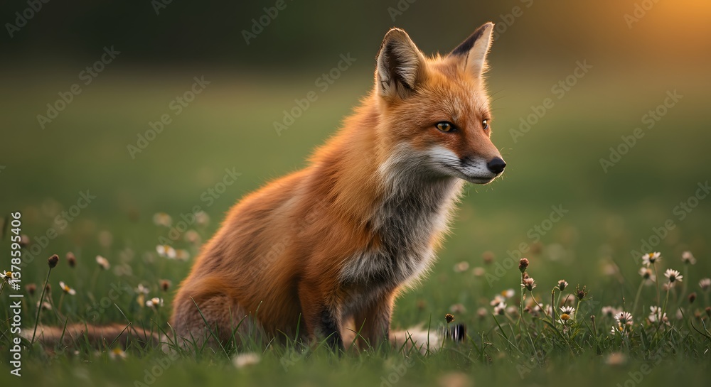 Fototapeta premium Fox in Meadow at Sunset