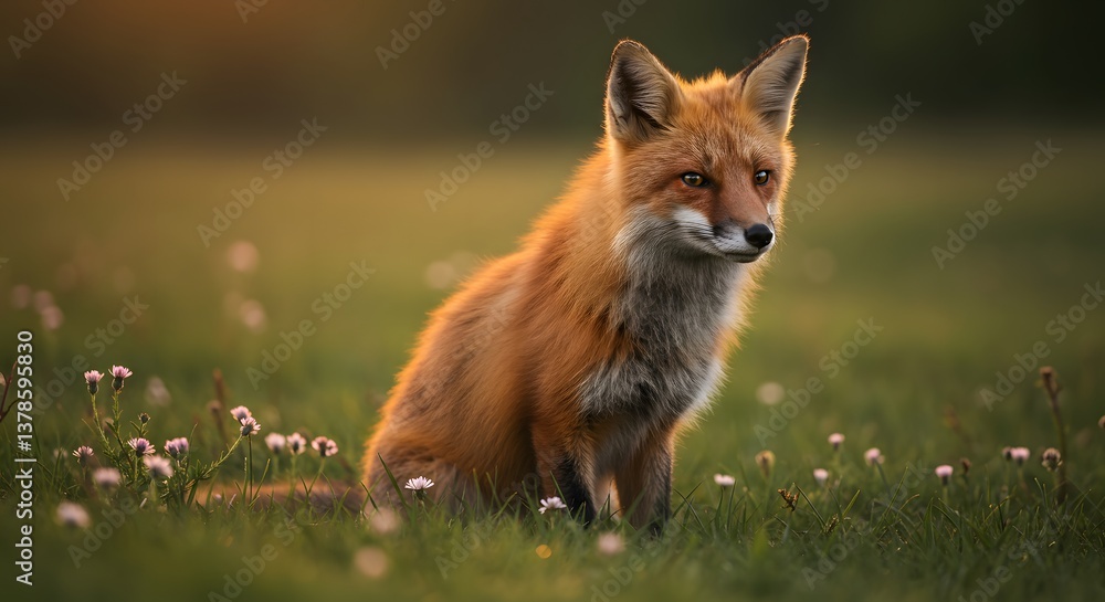 Fototapeta premium Fox in Meadow Landscape