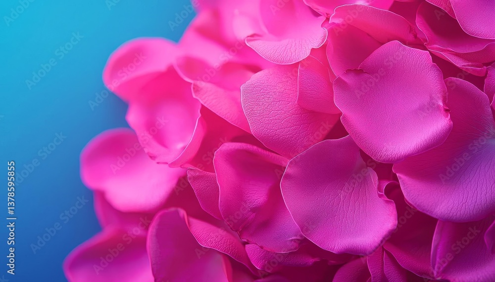 Vibrant pink flower petals create a stunning, close-up visual against a soft blue background. Vibrant pink flower petals create a stunning, close-up visual against a soft blue background.
