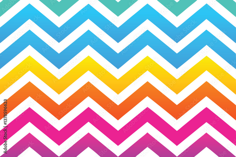 Colorful Chevron Pattern with Vibrant Zigzag Stripes on White Backdrop Colorful Chevron Pattern with Vibrant Zigzag Stripes on White Backdrop