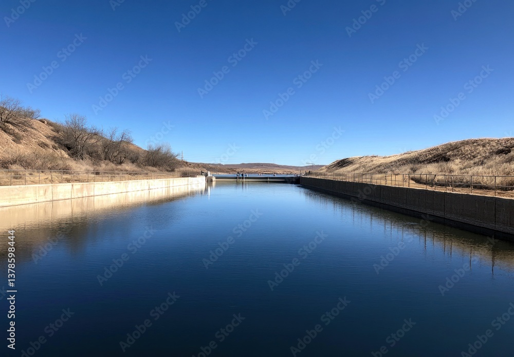 Fototapeta premium A tranquil scene of a water channel under a clear blue sky