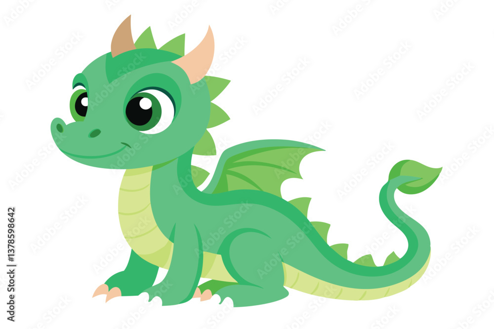 Cute Green Dragon Sitting with Wings, Horns and Tail on Transparent Background Cute Green Dragon Sitting with Wings, Horns and Tail on Transparent Background