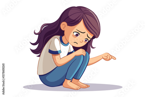 Depressed Girl in Crouched Position on Transparent Background
