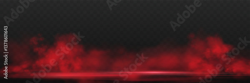 Realistic red smoke or haze, overlay effect on a transparent background. Hot fire and flame, magic fog, vapor on floor. Abstract vector illustration