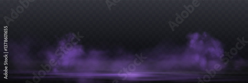 Realistic purple smoke or haze, overlay effect on a transparent background. Hot fire and flame, magic fog, vapor on floor. Abstract vector illustration