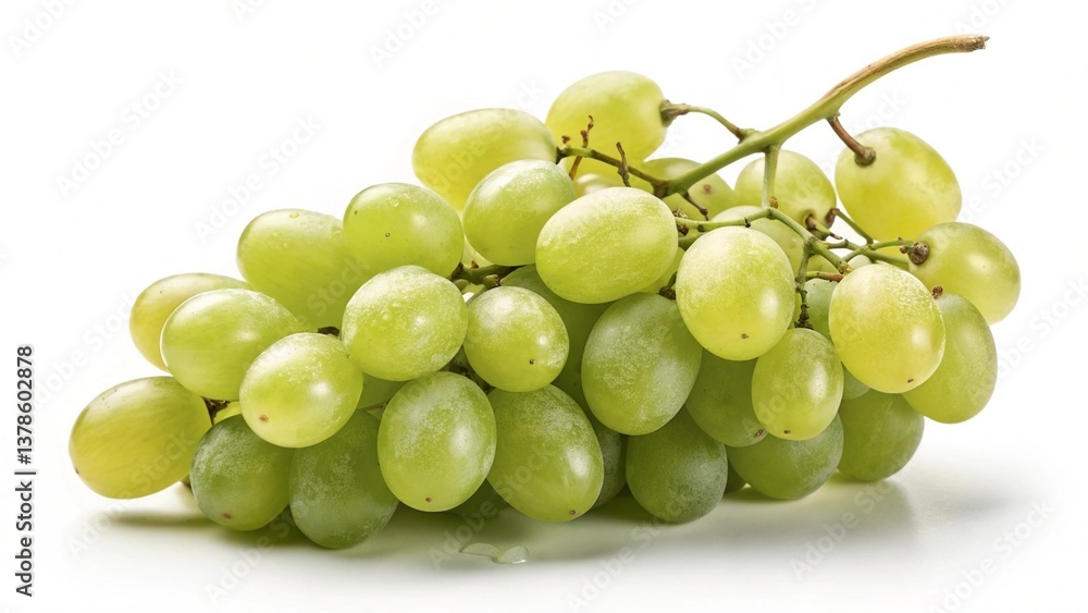 Juicy Green Grapes: A Vibrant Cluster of Freshness, Perfectly Isolated on a Pristine White Background. High-resolution image ideal for food blogs, websites, packaging, and culinary publications. Juicy Green Grapes: A Vibrant Cluster of Freshness, Perfectly Isolated on a Pristine White Background. High-resolution image ideal for food blogs, websites, packaging, and culinary publications.