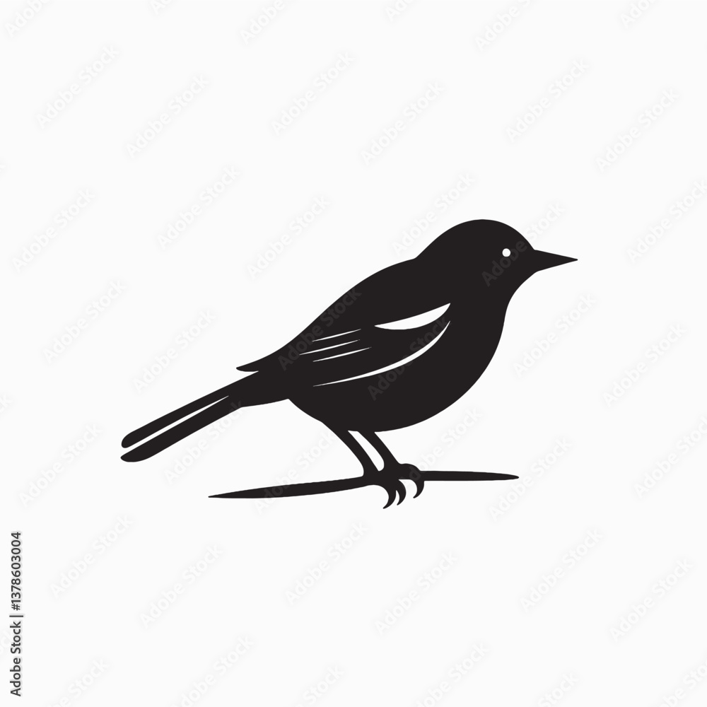 Fototapeta premium Black bird silhouette on a branch with berries, a vector illustration of nature and wildlife