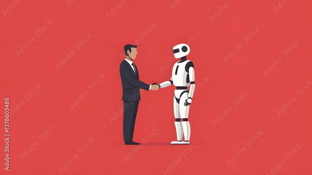 Intelligence and Human Between Businessman and Robot in Flat Design Intelligence and Human Between Businessman and Robot in Flat Design