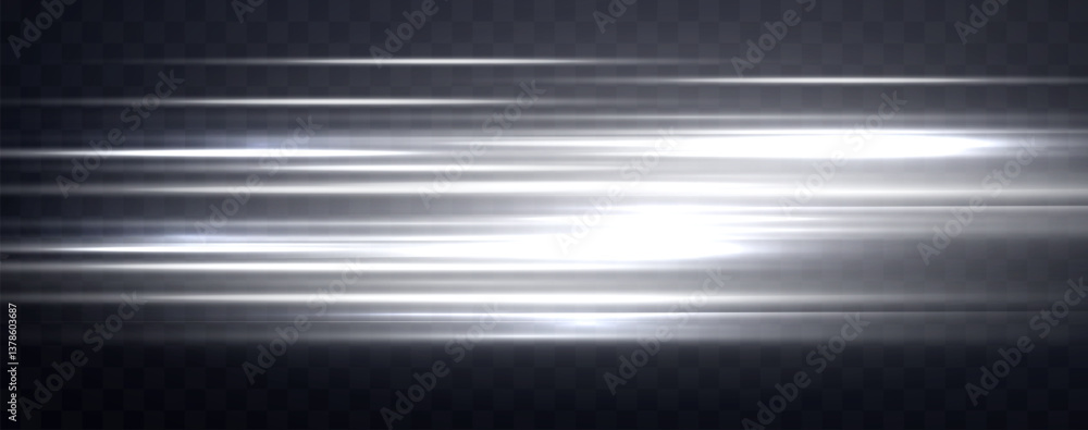 Fototapeta premium Speed rays, light neon flow, zoom in motion effect, silver glow speed lines, colorful light trails, stripes. Abstract background, vector illustration.