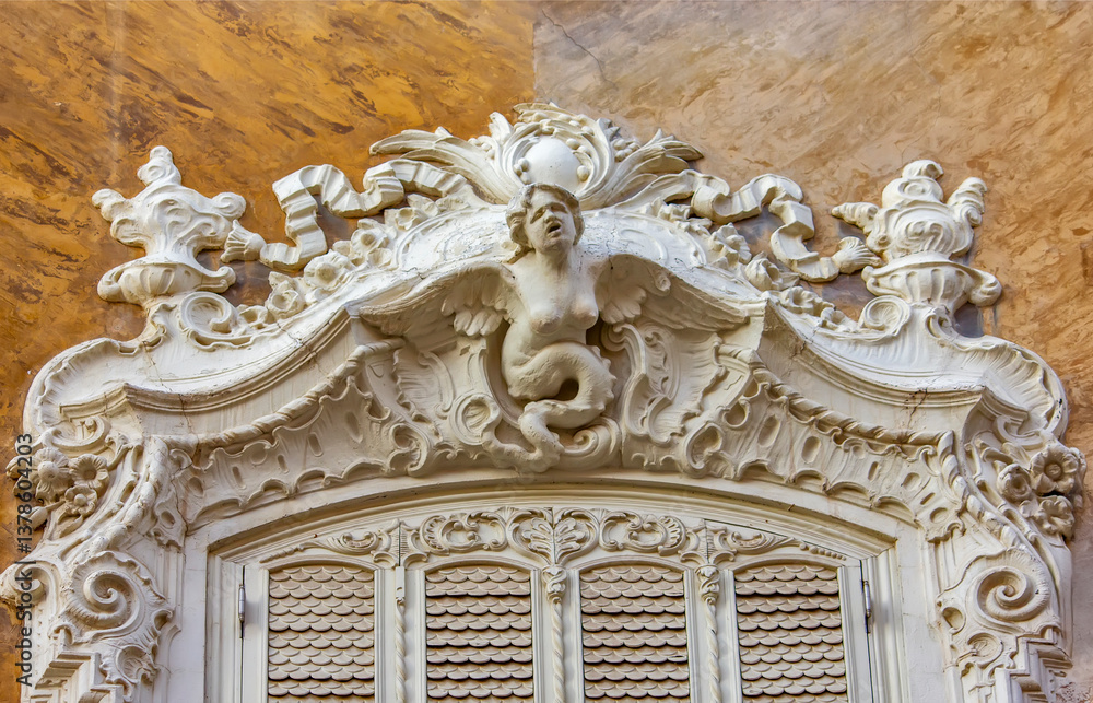 Facade, Balcony, and Art Details on the National Museum of Ceramics, Valencia, Spain