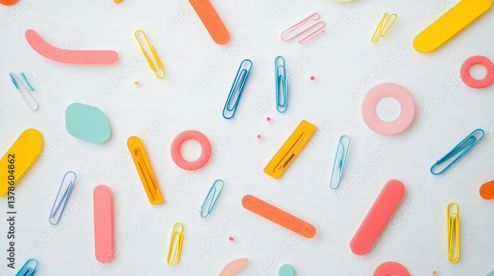 paper clips in different shapes scattered across a white background, evoking a sense of organization and structure while adding a playful touch to the office stationery concept. paper clips in different shapes scattered across a white background, evoking a sense of organization and structure while adding a playful touch to the office stationery concept.