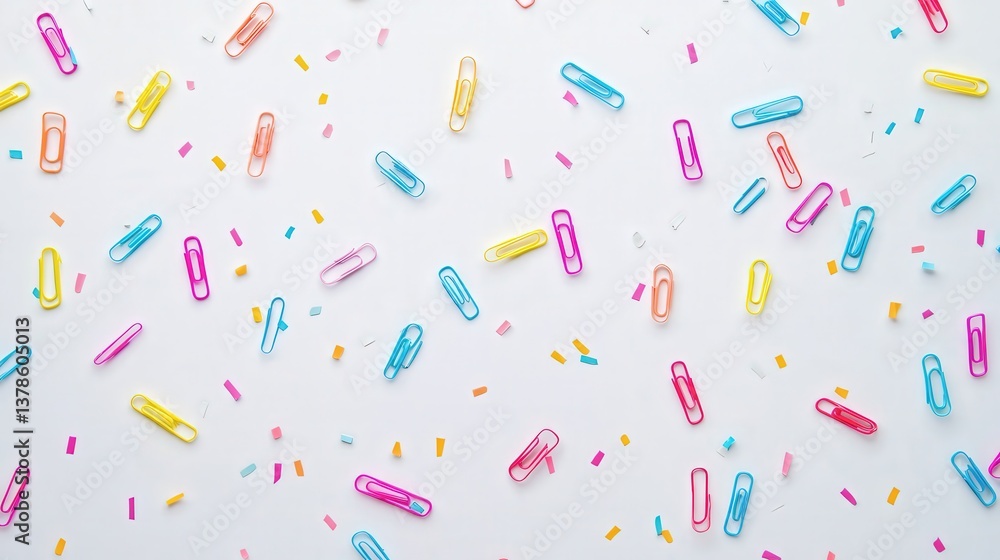 paper clips scattered across a clean white background, providing a bright and lively interpretation of the office stationery and organization theme. paper clips scattered across a clean white background, providing a bright and lively interpretation of the office stationery and organization theme.