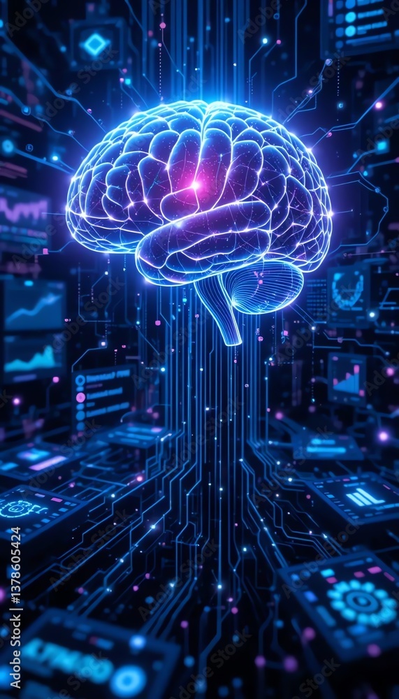 Obraz premium AI Technology Series 1 : AI Brain Intelligence (Future intelligent Interface)
