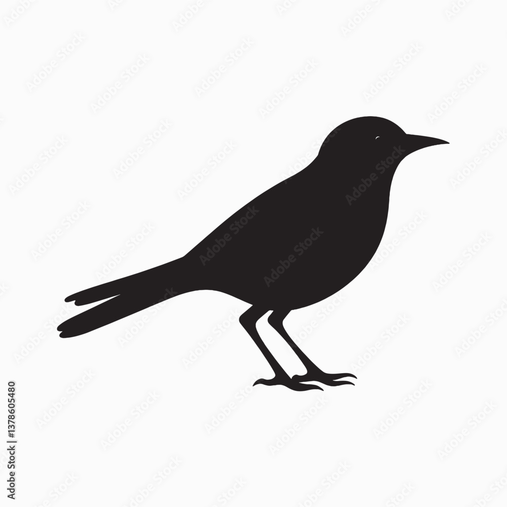 Fototapeta premium Black crow silhouette on a branch, an isolated bird illustration against white